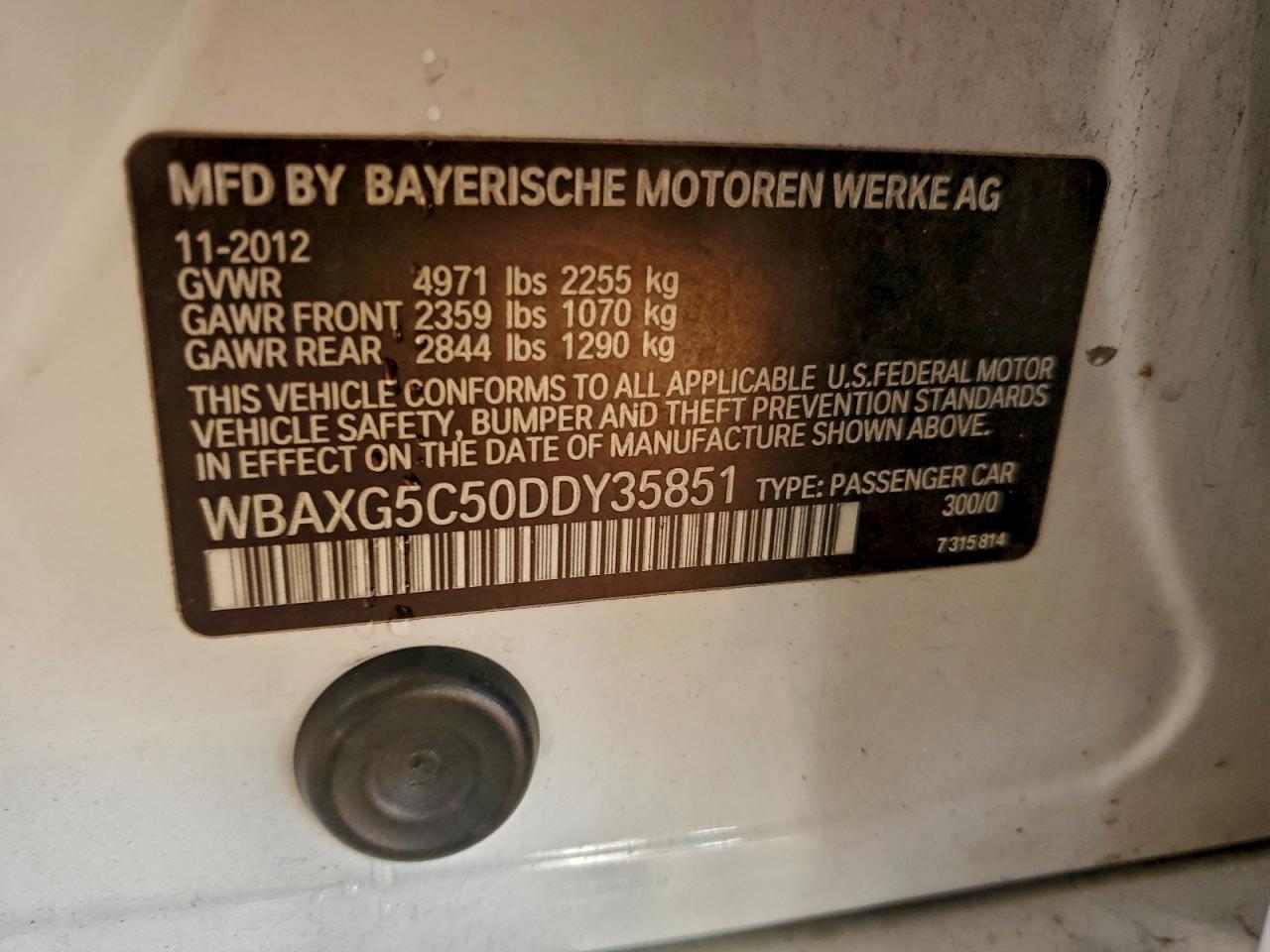 2013 BMW 528 I VIN: WBAXG5C50DDY35851 Lot: 94183845