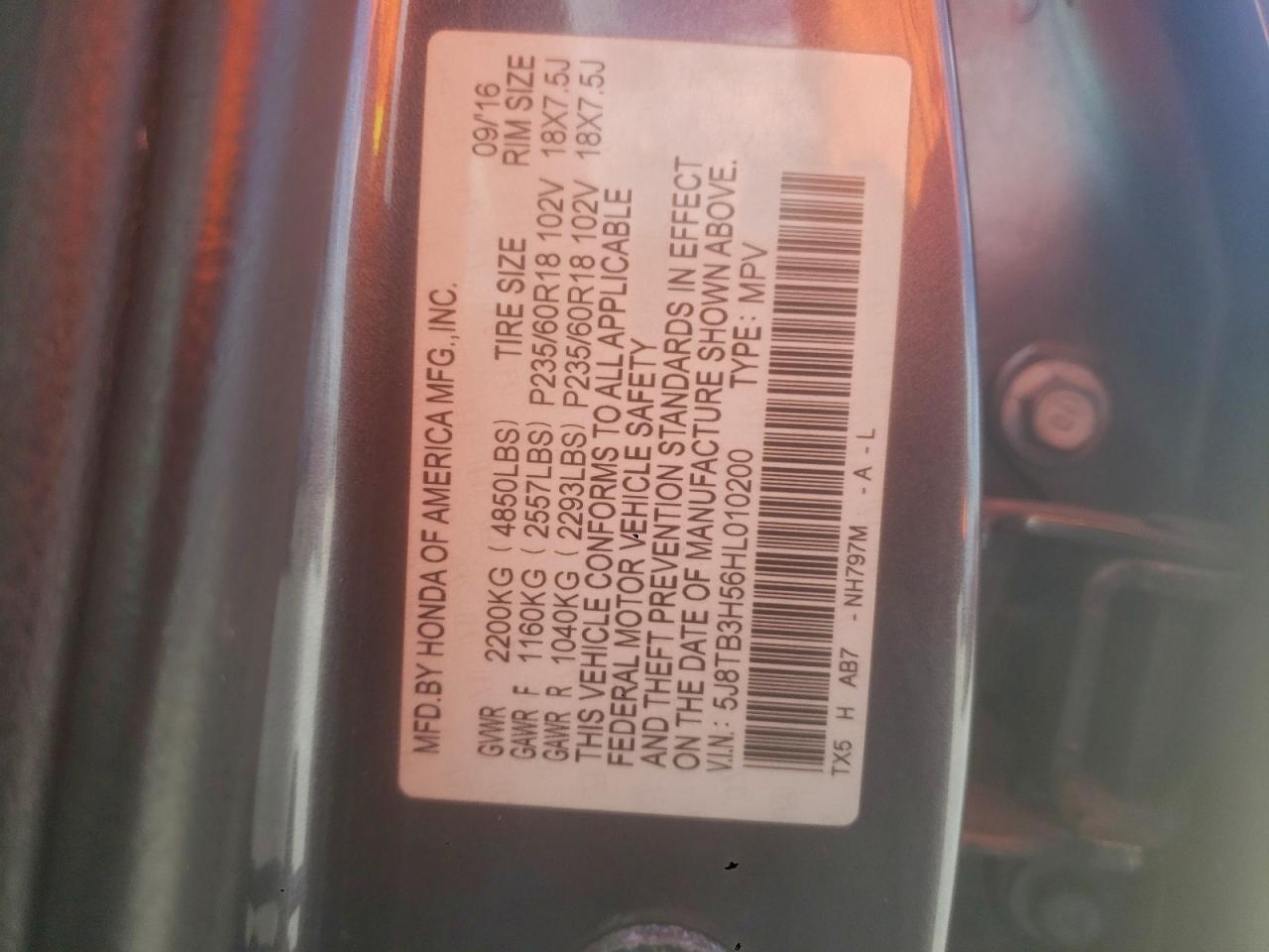 2017 Acura Rdx Technology VIN: 5J8TB3H56HL010200 Lot: 94404385