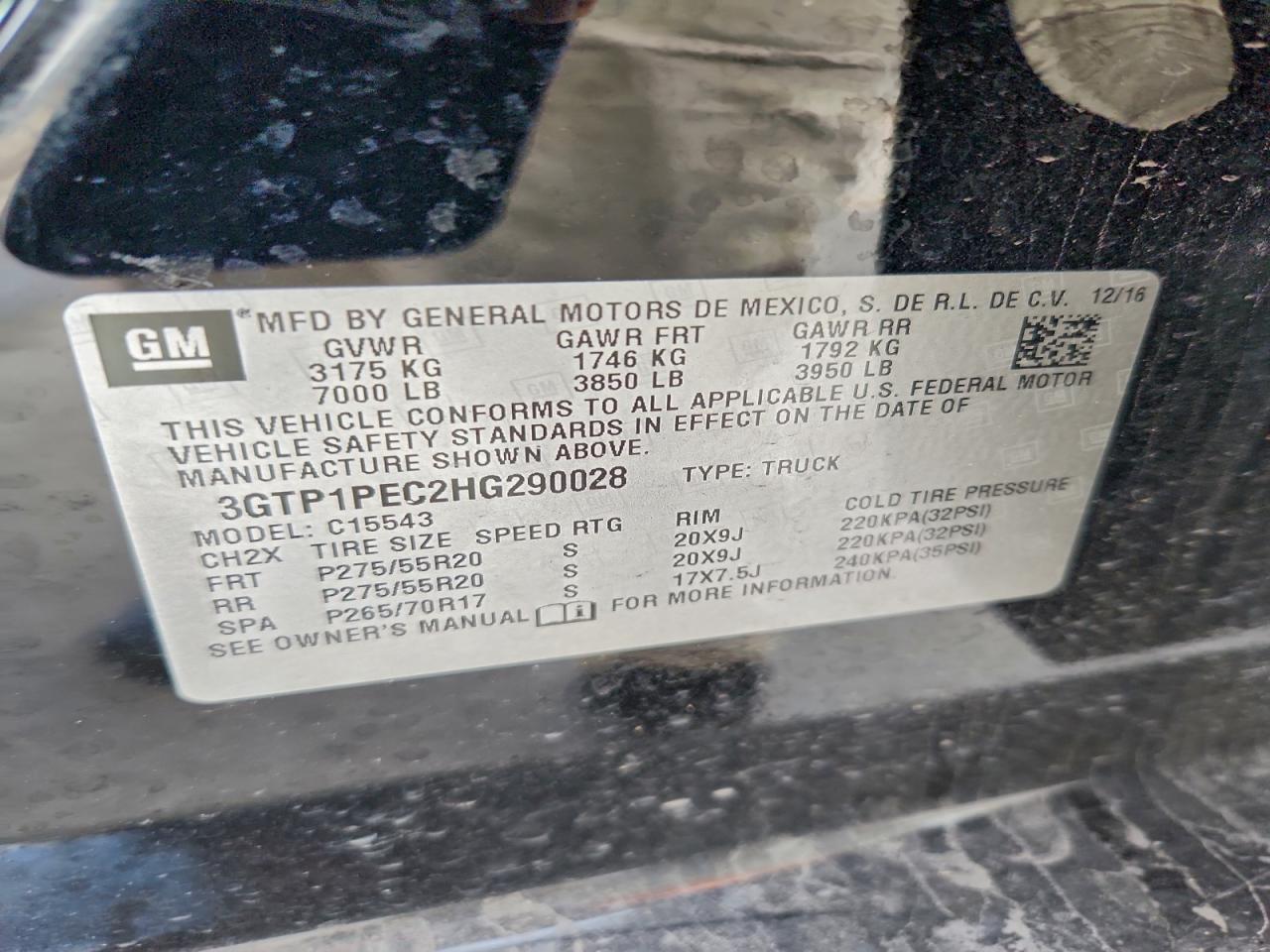 2017 GMC Sierra C1500 Denali VIN: 3GTP1PEC2HG290028 Lot: 92884215