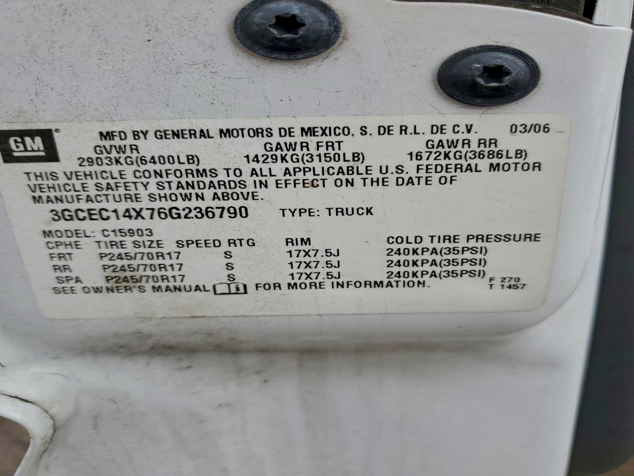 2006 Chevrolet Silverado C1500 VIN: 3GCEC14X76G236790 Lot: 94266095