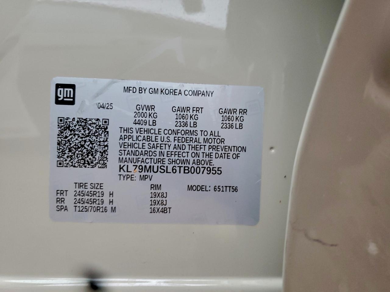 2026 Chevrolet Trailblazer Rs VIN: KL79MUSL6TB007955 Lot: 94309965