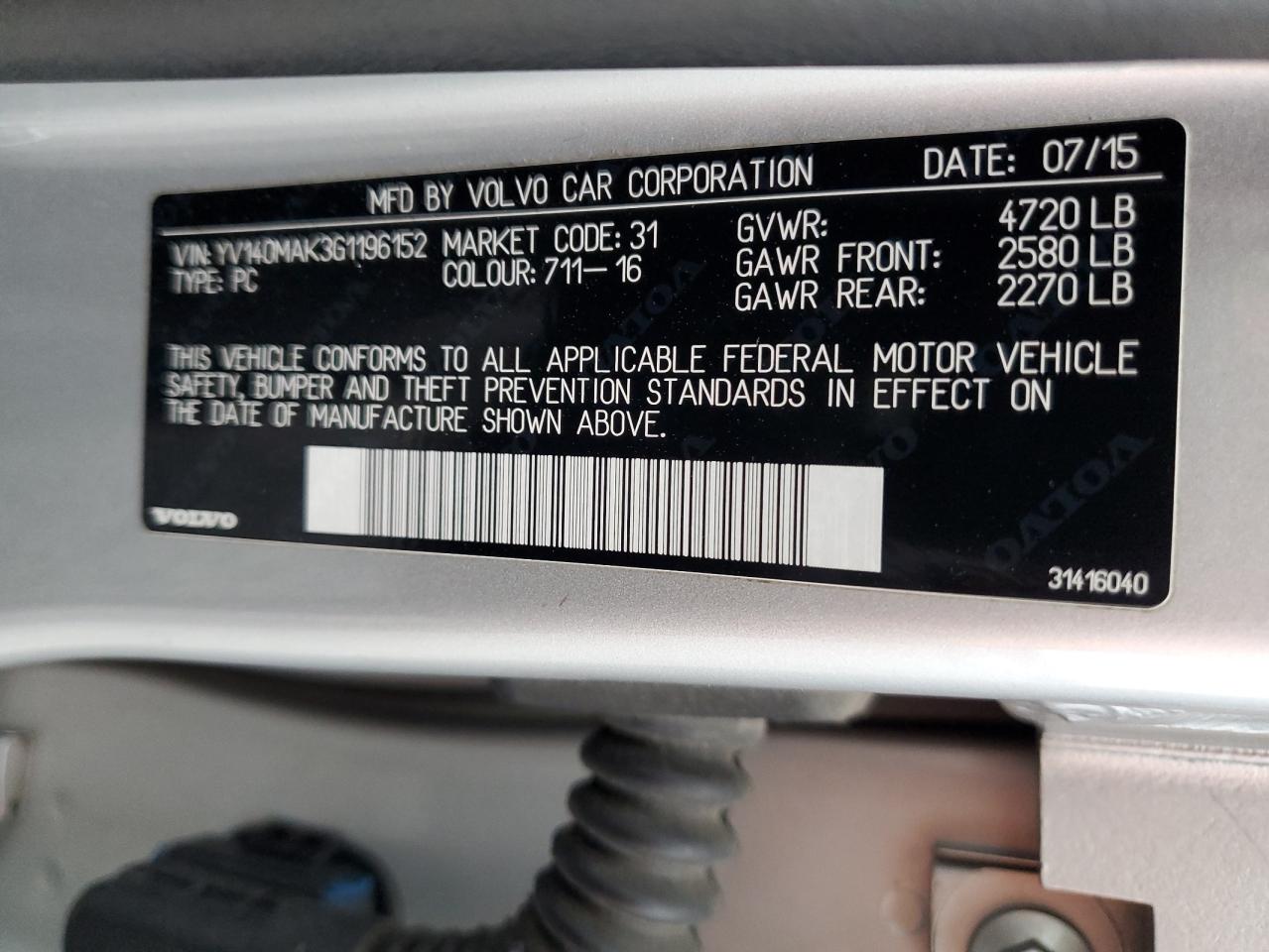 2016 Volvo S80 Premier VIN: YV140MAK3G1196152 Lot: 93112205