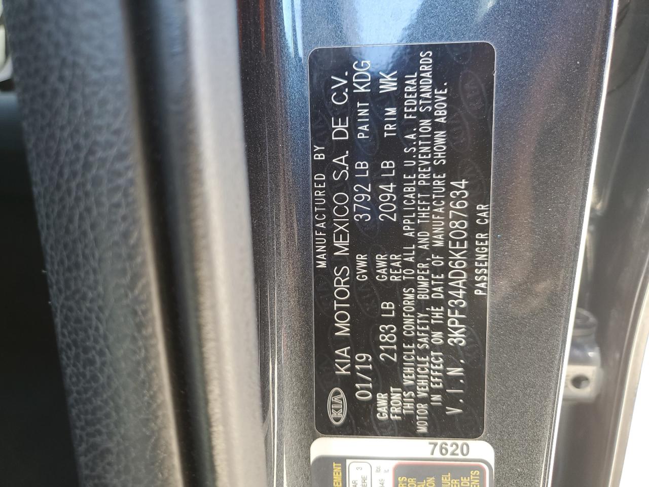 2019 Kia Forte Gt Line VIN: 3KPF34AD6KE087634 Lot: 91571885