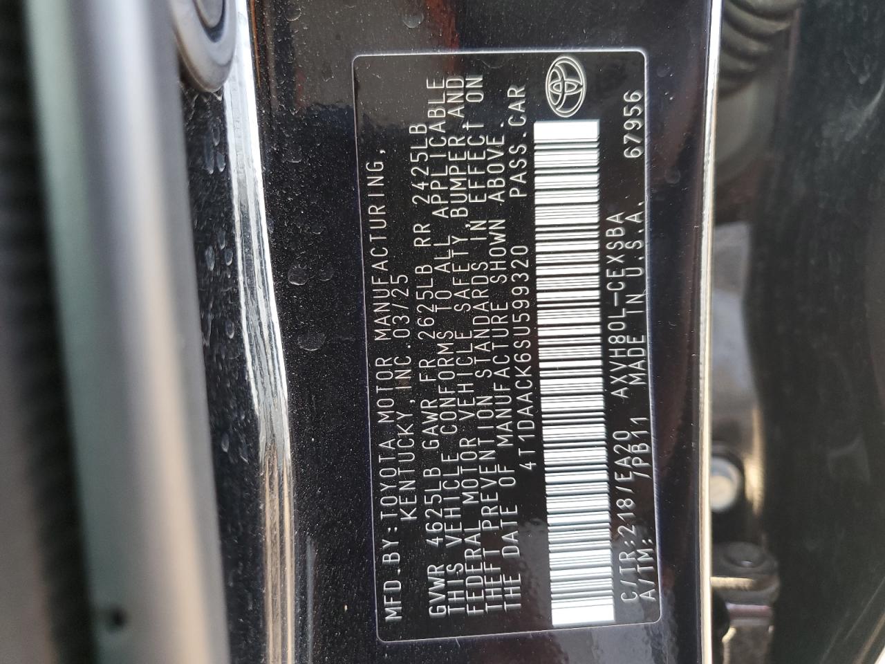 2025 Toyota Camry Xse VIN: 4T1DAACK6SU599320 Lot: 93300025