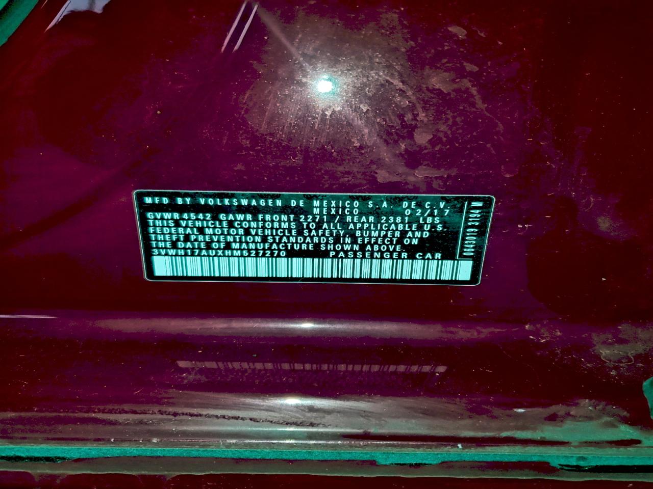 2017 Volkswagen Golf Alltrack S VIN: 3VWH17AUXHM527270 Lot: 94340615