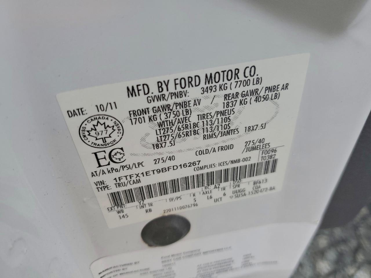 2011 Ford F150 Super Cab VIN: 1FTFX1ET9BFD16267 Lot: 94117255