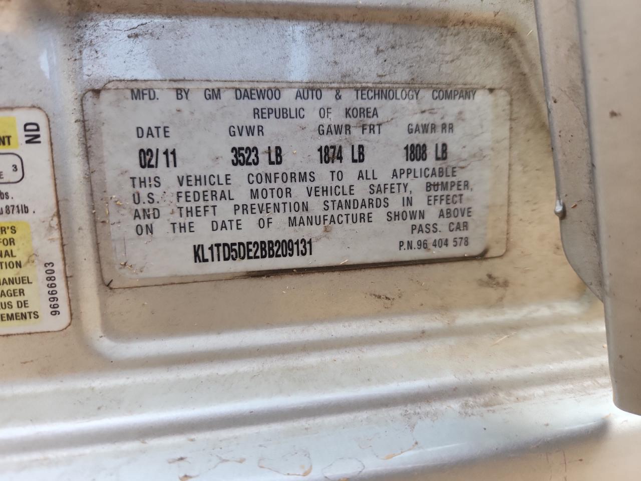 2011 Chevrolet Aveo Ls VIN: KL1TD5DE2BB209131 Lot: 93254475