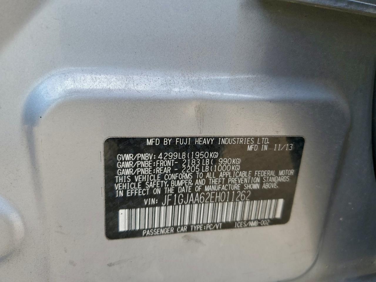 2014 Subaru Impreza VIN: JF1GJAA62EH011262 Lot: 93346885