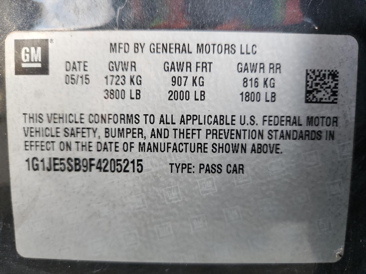 2015 Chevrolet Sonic Ltz VIN: 1G1JE5SB9F4205215 Lot: 92937155