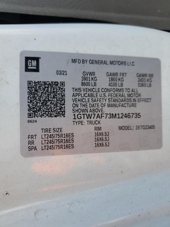 2021 GMC Savana G2500 Delivery Van VIN: 1GTW7AF73M1246735 Lot: 92035705