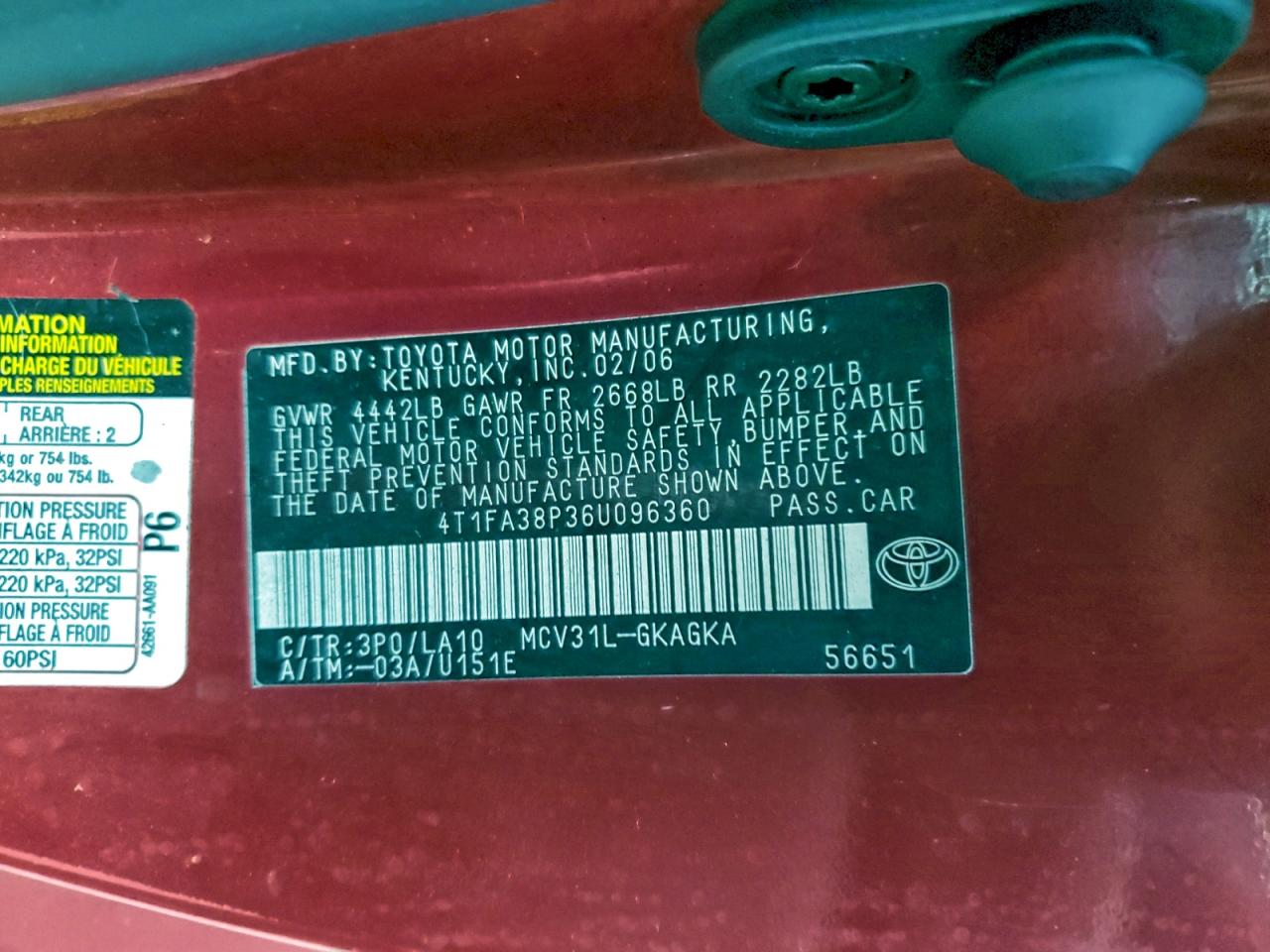 2006 Toyota Camry Solara Se VIN: 4T1FA38P36U096360 Lot: 93984025