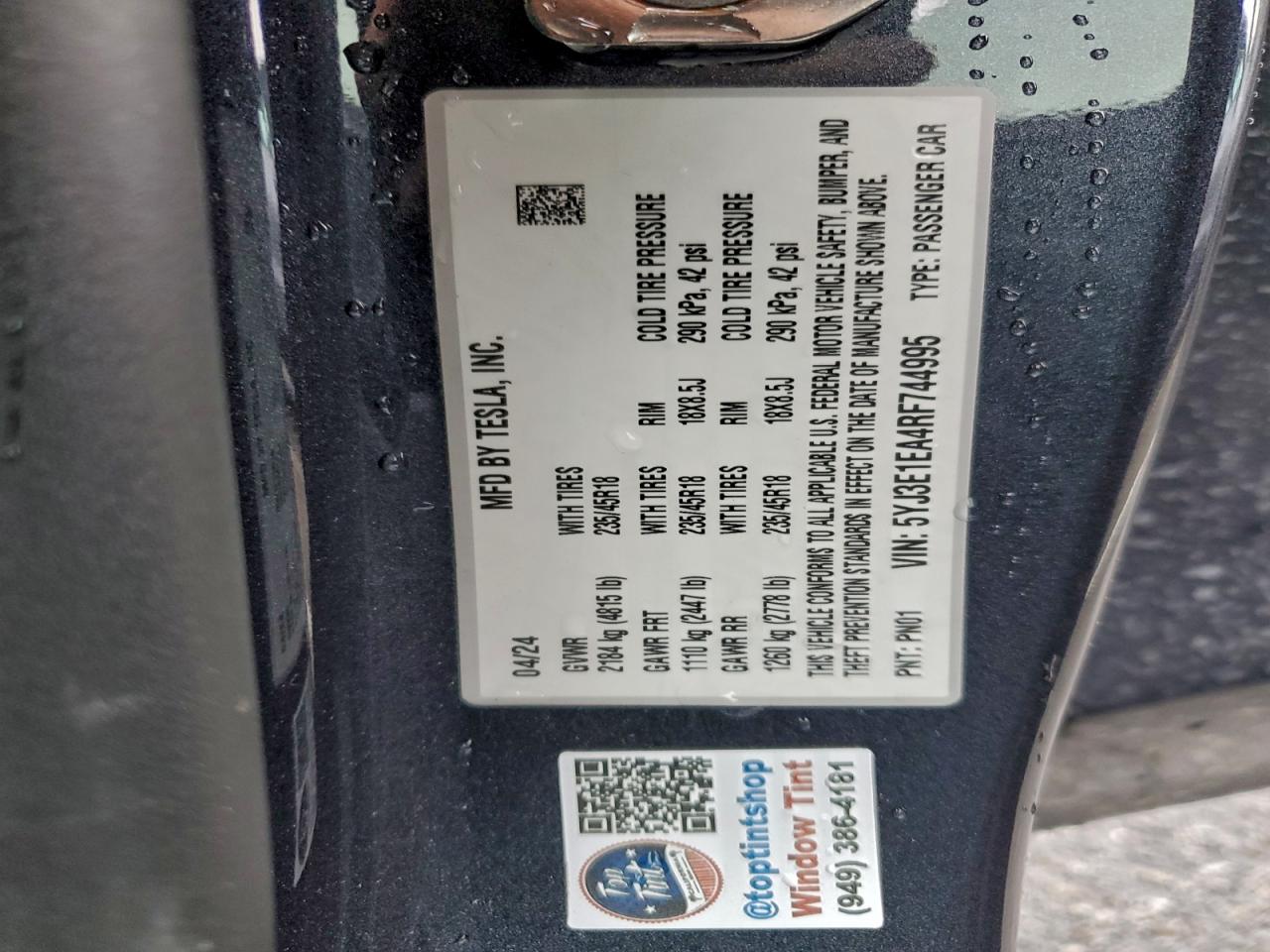 2024 Tesla Model 3 VIN: 5YJ3E1EA4RF744995 Lot: 93705945