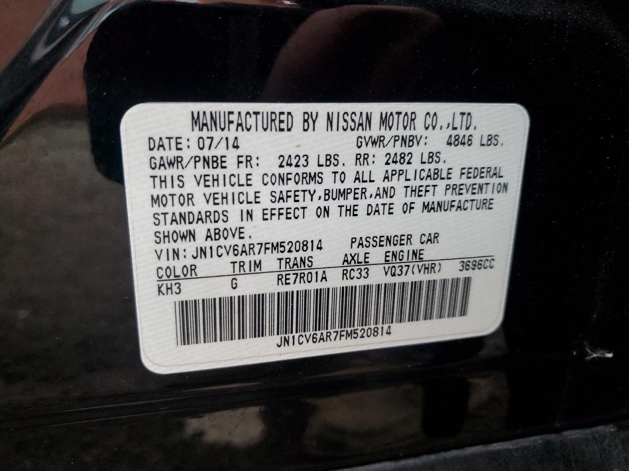 2015 Infiniti Q40 VIN: JN1CV6AR7FM520814 Lot: 93318765