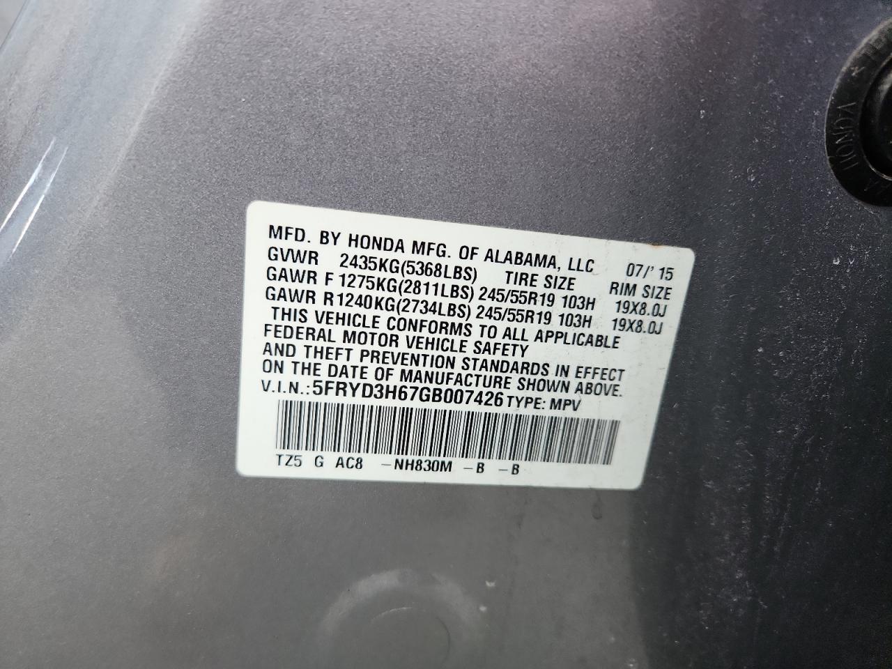 2016 Acura Mdx Technology VIN: 5FRYD3H67GB007426 Lot: 91627215