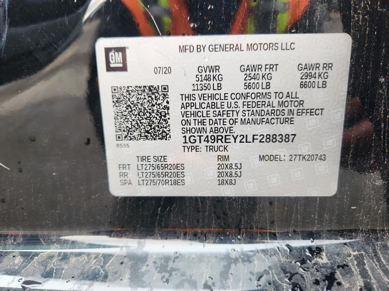 2020 GMC Sierra K2500 Denali VIN: 1GT49REY2LF288387 Lot: 93071905