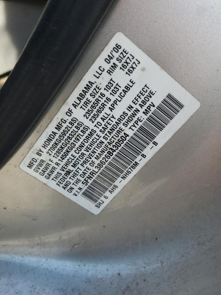 2006 Honda Odyssey Exl VIN: 5FNRL38626B430504 Lot: 92957685