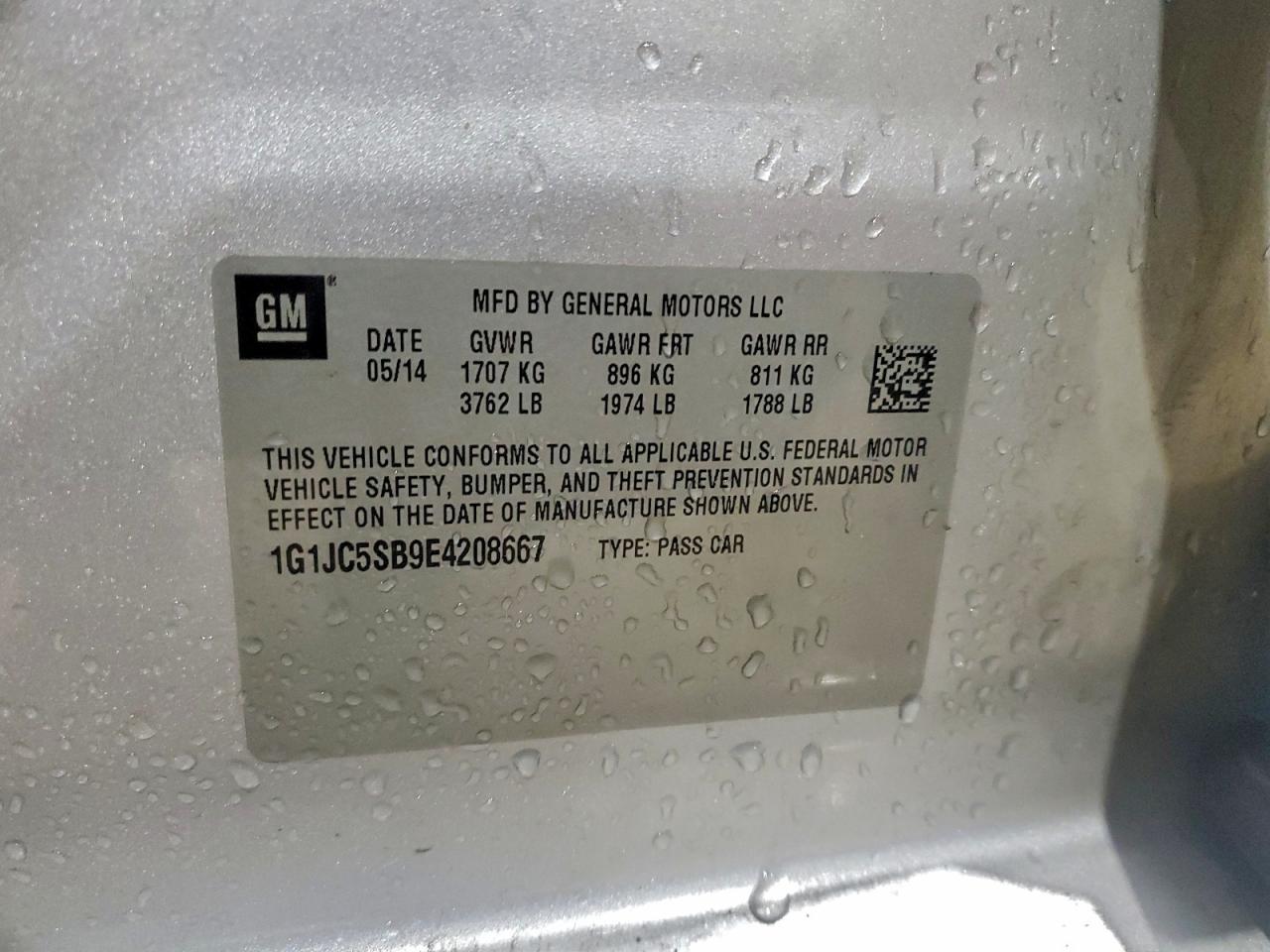 2014 Chevrolet Sonic Lt VIN: 1G1JC5SB9E4208667 Lot: 93888505