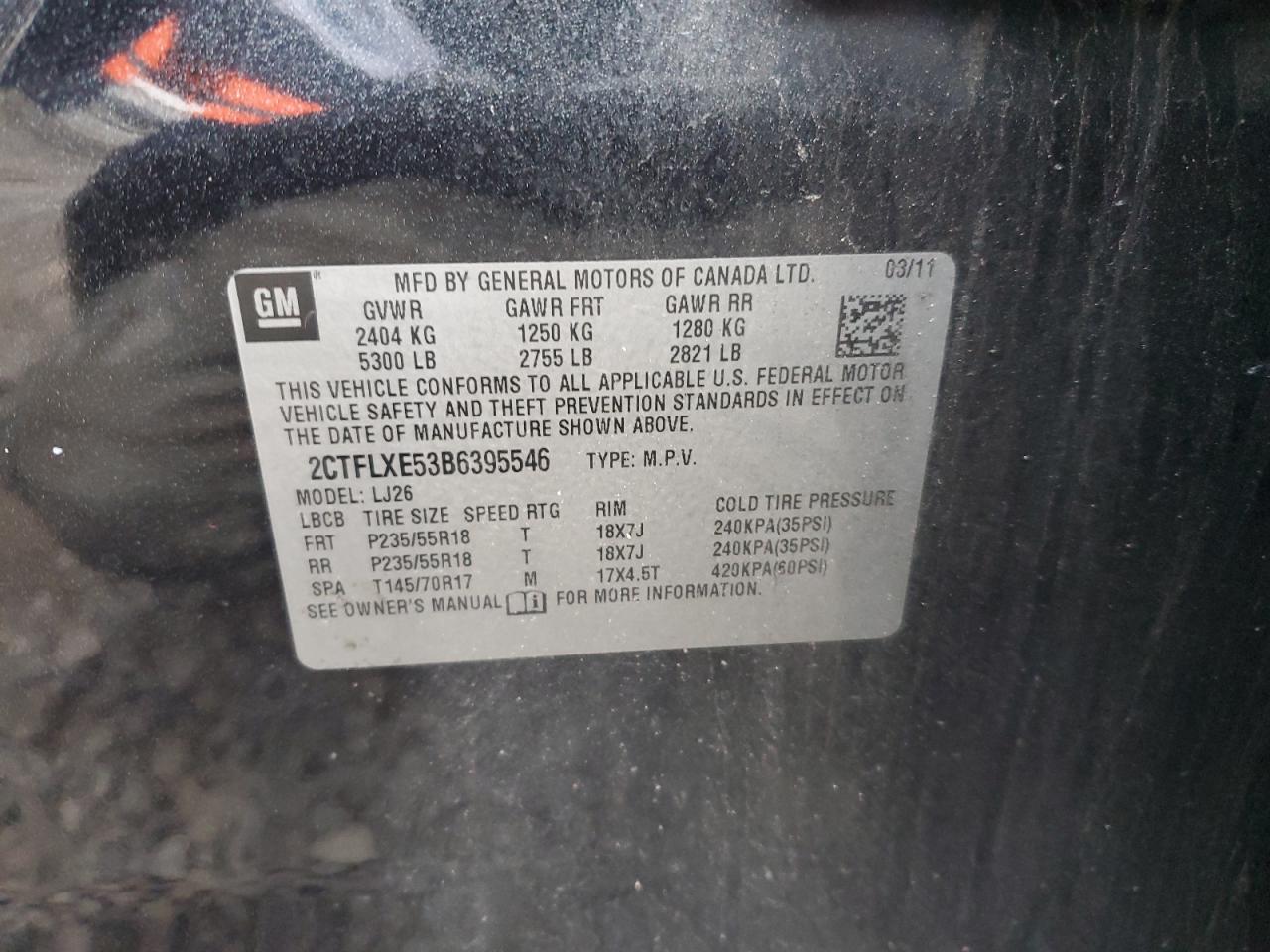 2011 GMC Terrain Slt VIN: 2CTFLXE53B6395546 Lot: 92372205