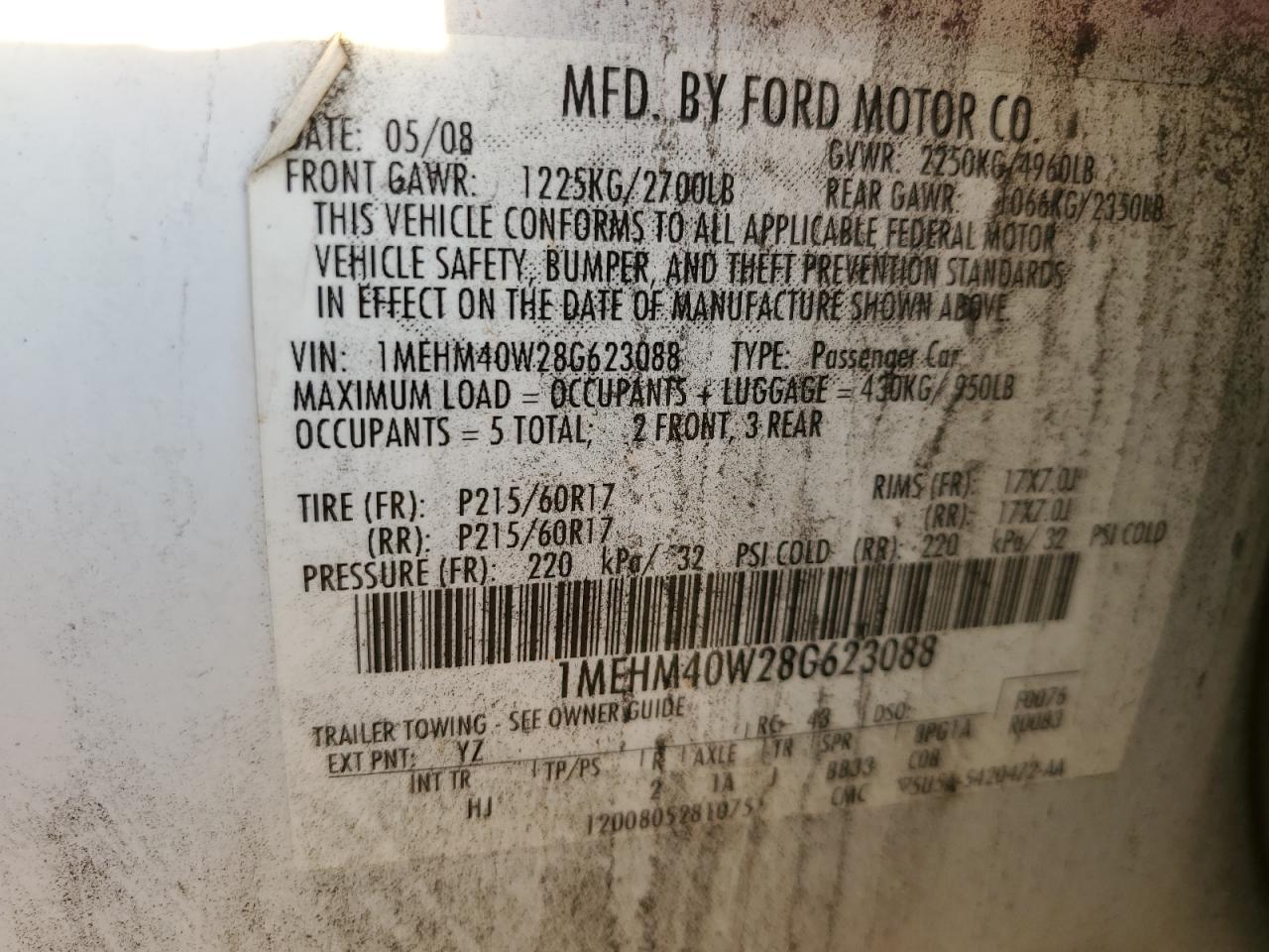 2008 Mercury Sable Luxury VIN: 1MEHM40W28G623088 Lot: 93322945