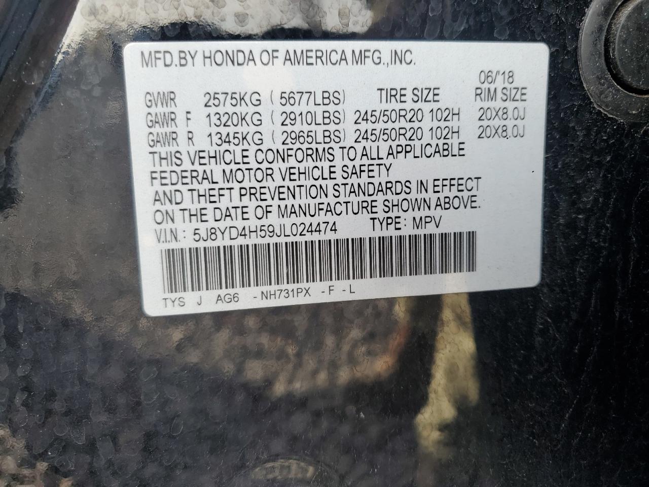 2018 Acura Mdx Technology VIN: 5J8YD4H59JL024474 Lot: 92197935