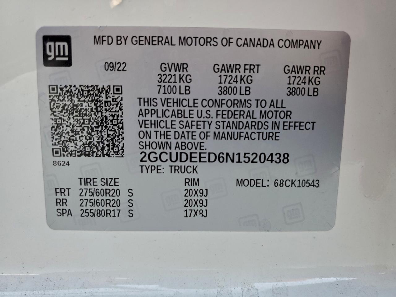 2022 Chevrolet Silverado K1500 Rst VIN: 2GCUDEED6N1520438 Lot: 94222755