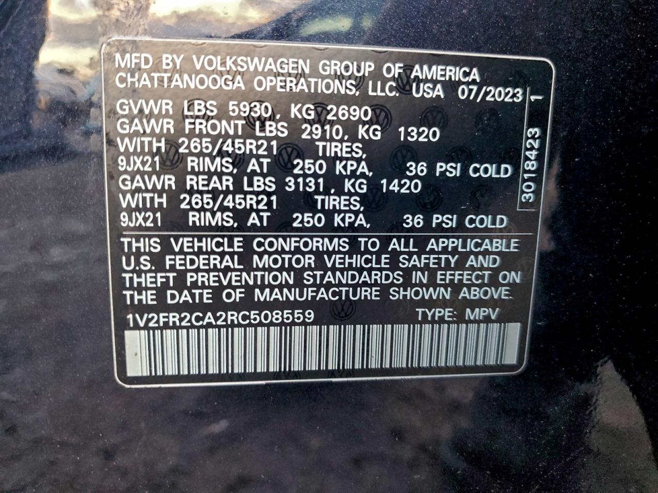 2024 Volkswagen Atlas Sel Premium R-Line VIN: 1V2FR2CA2RC508559 Lot: 94572295