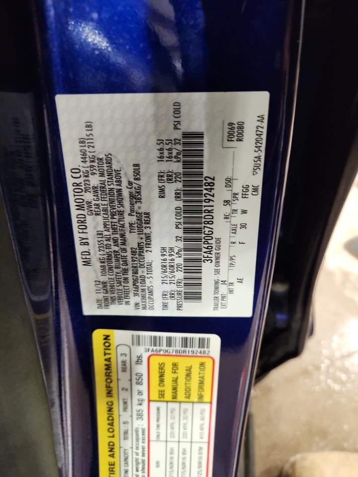 2013 Ford Fusion S VIN: 3FA6P0G78DR192482 Lot: 92993085