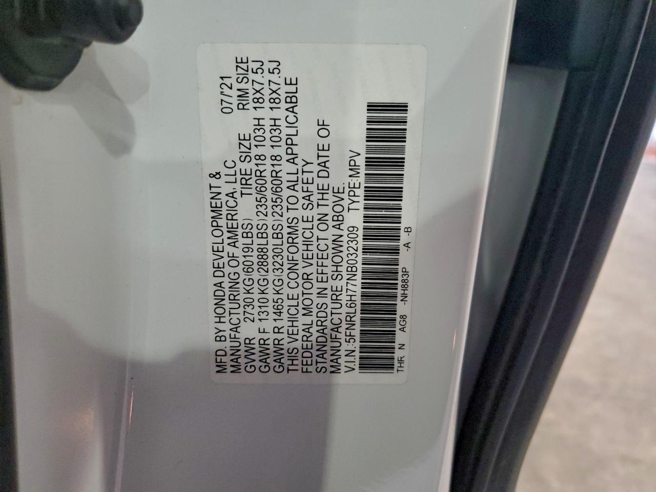 2022 Honda Odyssey Exl VIN: 5FNRL6H77NB032309 Lot: 94073285