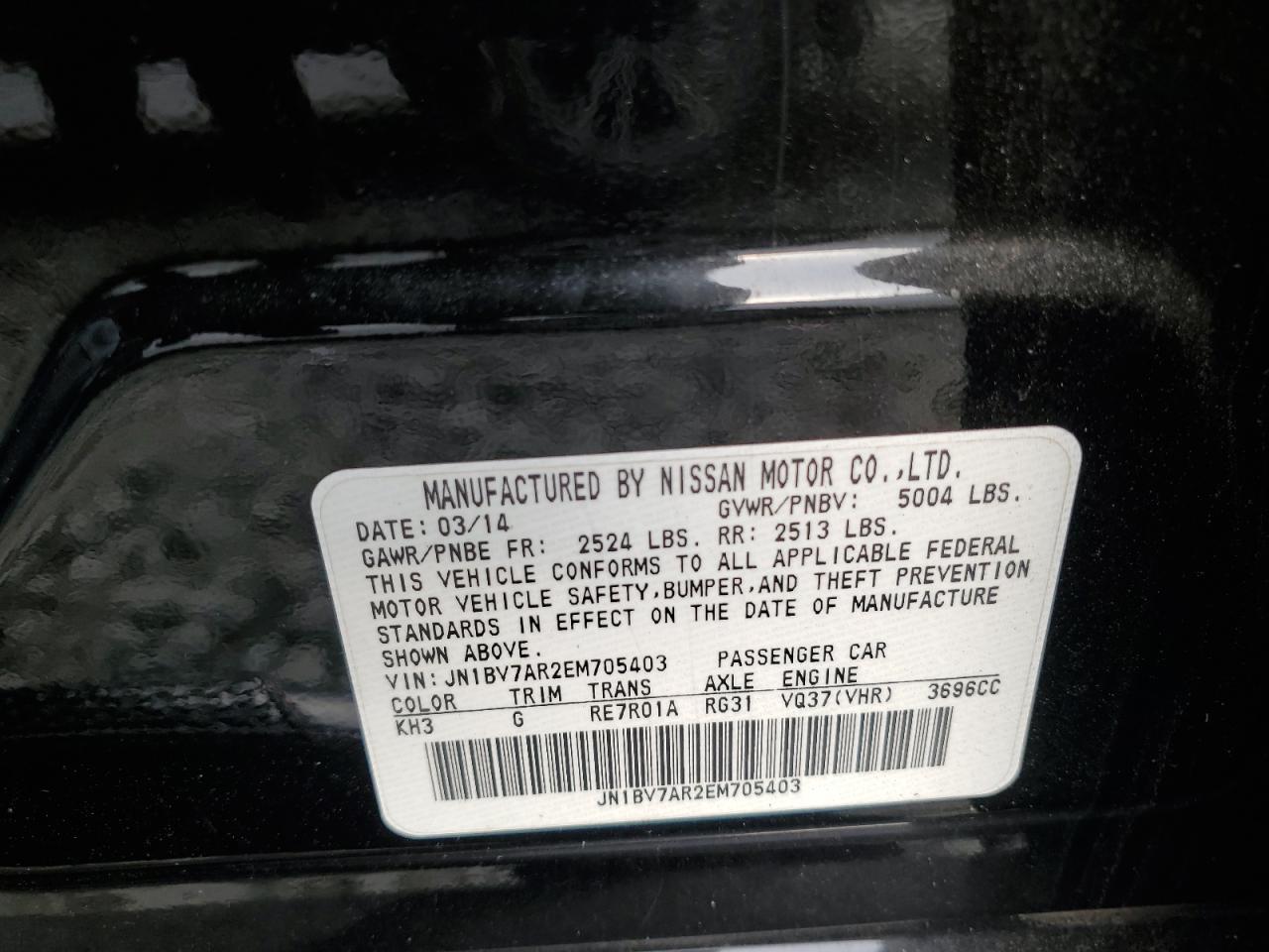 2014 Infiniti Q50 Base VIN: JN1BV7AR2EM705403 Lot: 91820835