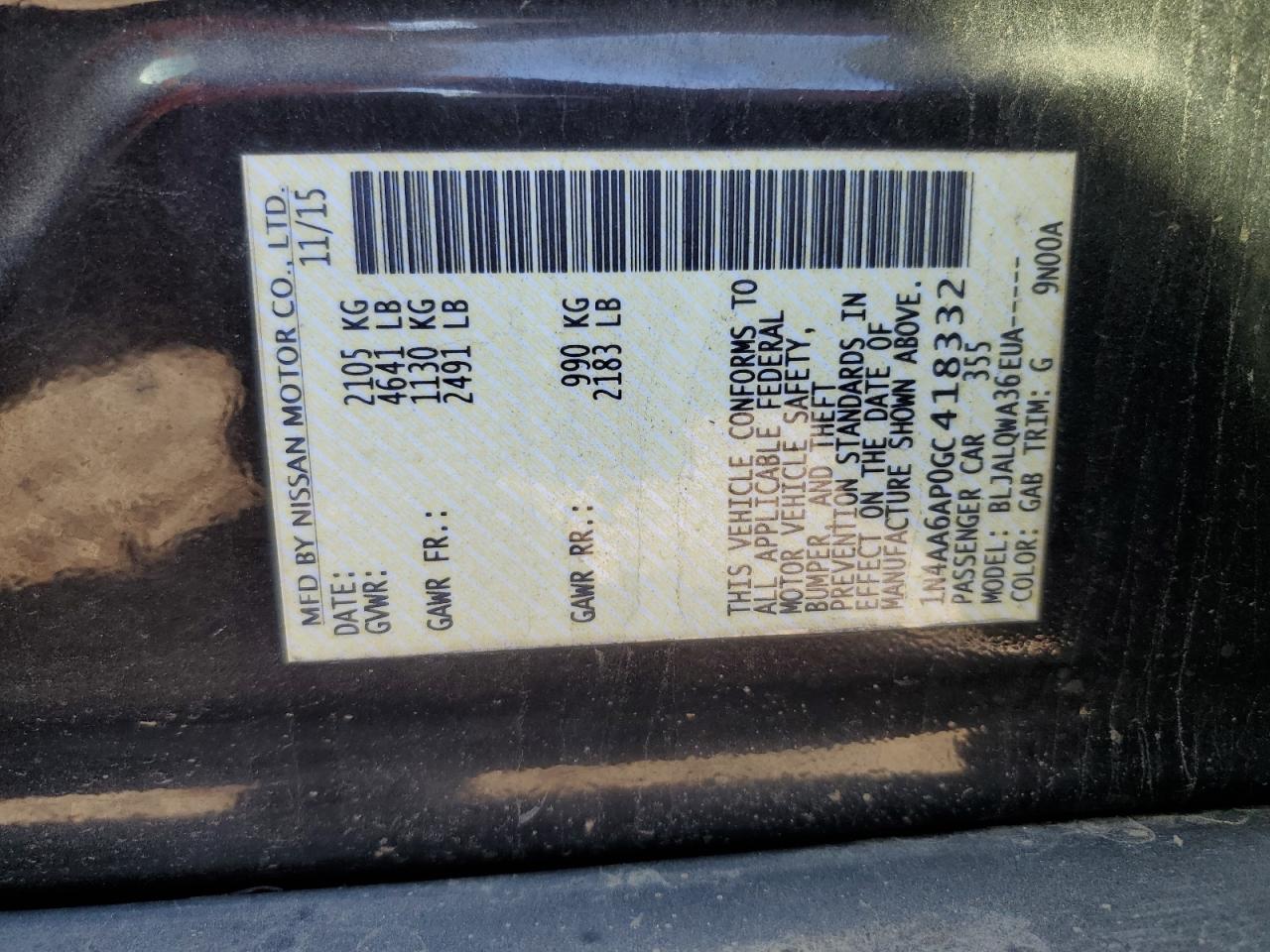 2016 Nissan Maxima 3.5S VIN: 1N4AA6AP0GC418332 Lot: 91489825