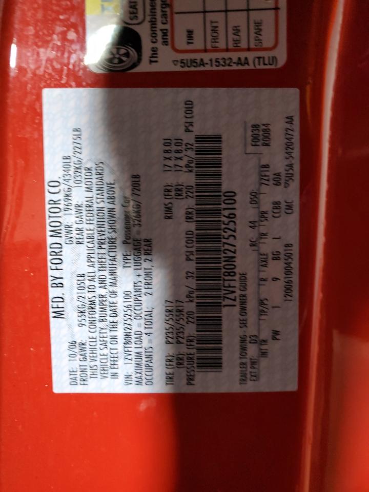 2007 Ford Mustang VIN: 1ZVFT80N275256100 Lot: 91826055