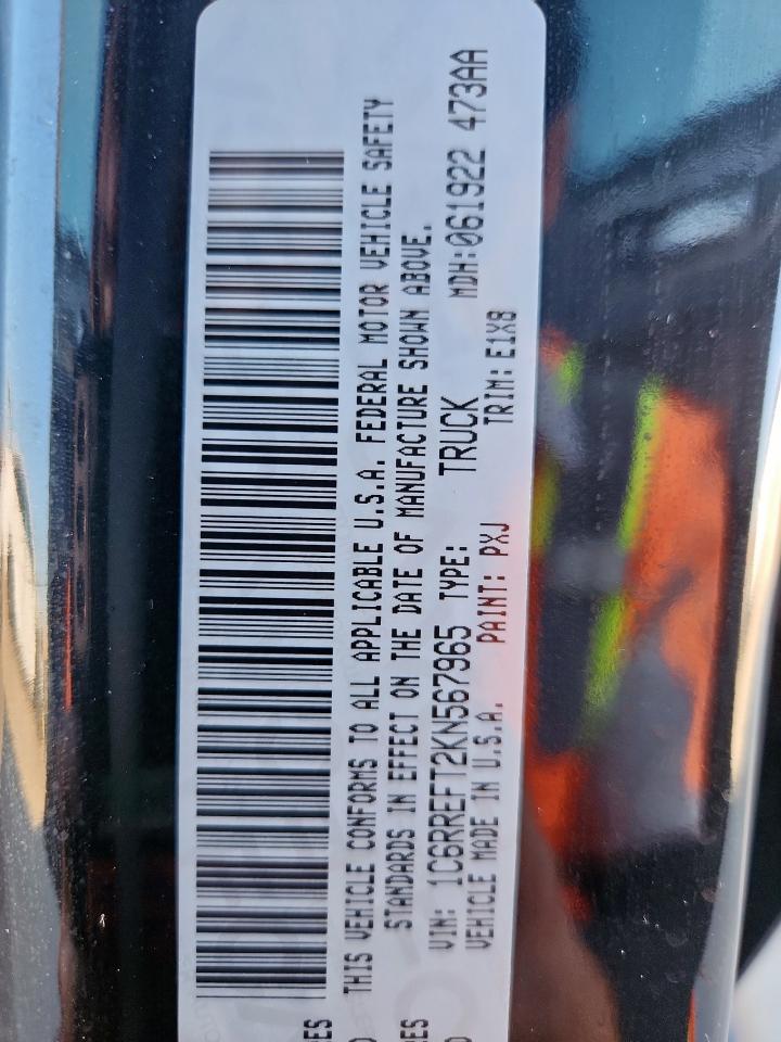 2019 Ram 1500 Big Horn/Lone Star VIN: 1C6RREFT2KN567965 Lot: 90431565