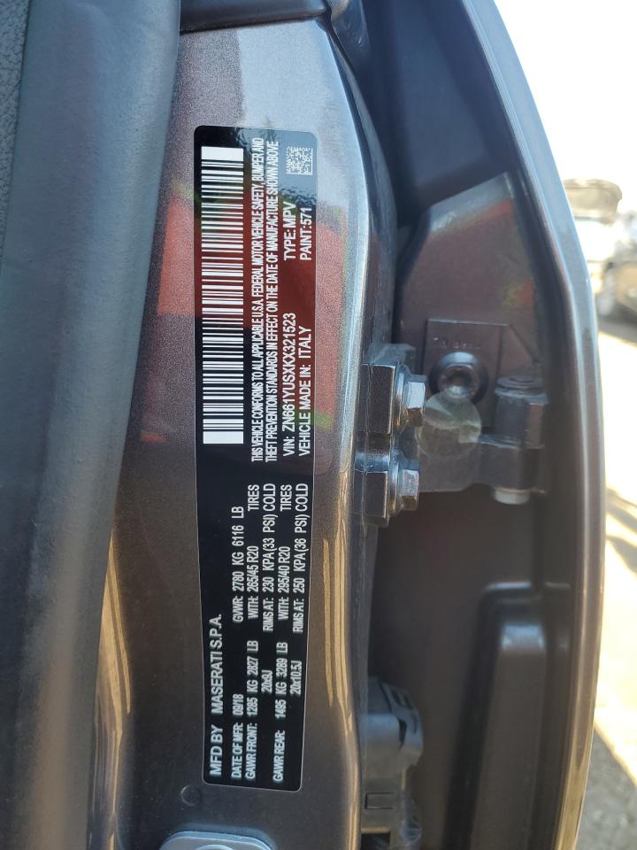 2019 Maserati Levante S Sport VIN: ZN661YUSXKX321523 Lot: 92048895