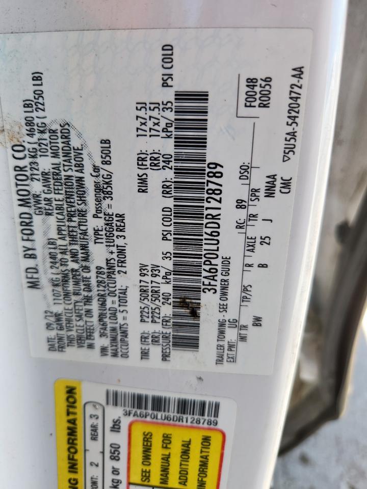 2013 Ford Fusion Se Hybrid VIN: 3FA6P0LU6DR128789 Lot: 90263725