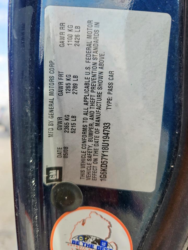 2008 Cadillac Dts VIN: 1G6KD57Y18U194793 Lot: 92797005