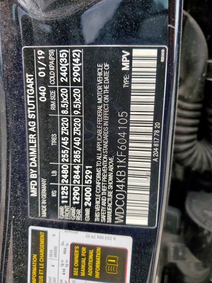 2019 Mercedes-Benz Glc Coupe 300 4Matic VIN: WDC0J4KB1KF604105 Lot: 92815095