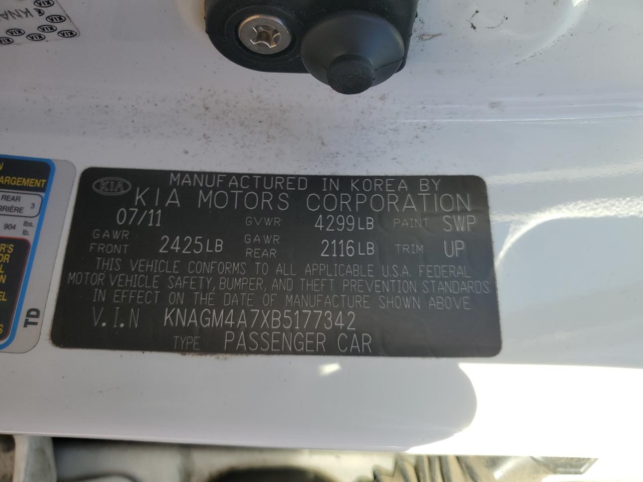 2011 Kia Optima Lx VIN: KNAGM4A7XB5177342 Lot: 92591575