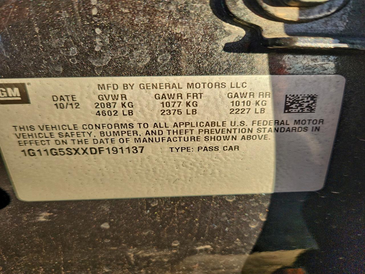 2013 Chevrolet Malibu 3Lt VIN: 1G11G5SXXDF191137 Lot: 93920085