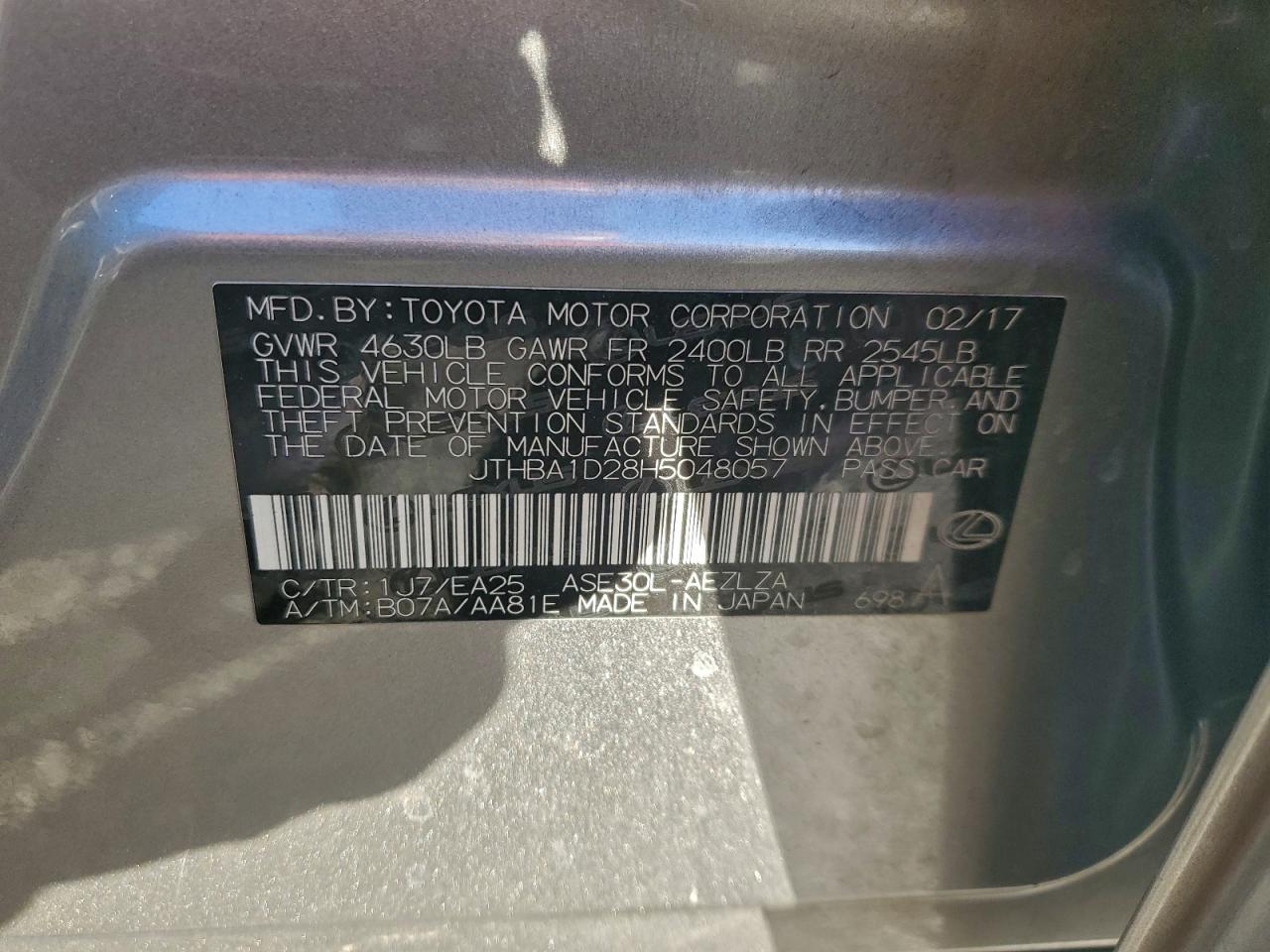 2017 Lexus Is 200T VIN: JTHBA1D28H5048057 Lot: 93325015