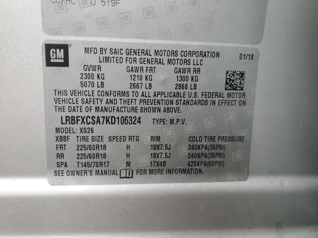 2019 Buick Envision Essence VIN: LRBFXCSA7KD106324 Lot: 93267085