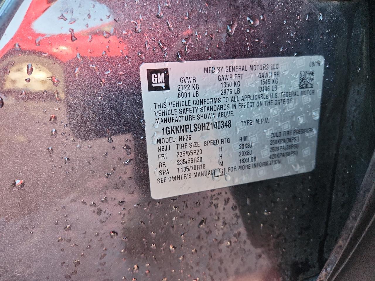 2017 GMC Acadia Denali VIN: 1GKKNPLS9HZ140348 Lot: 92278675