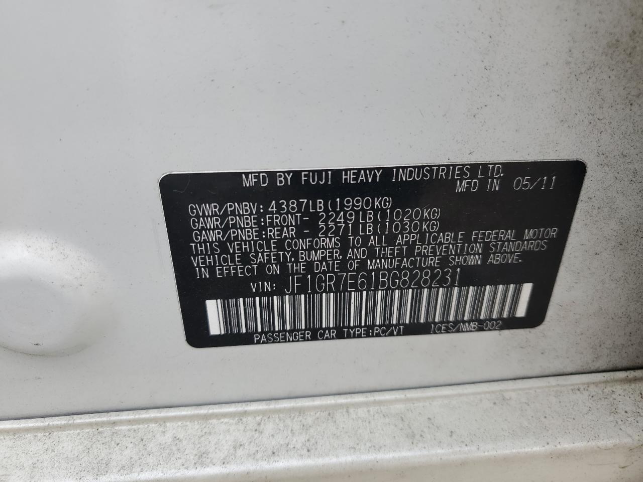 2011 Subaru Impreza Wrx VIN: JF1GR7E61BG828231 Lot: 92401495