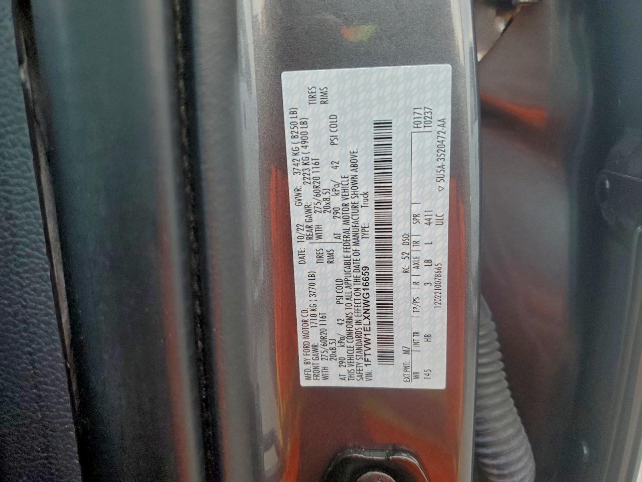 2022 Ford F150 Lightning Pro VIN: 1FTVW1ELXNWG16659 Lot: 93405825