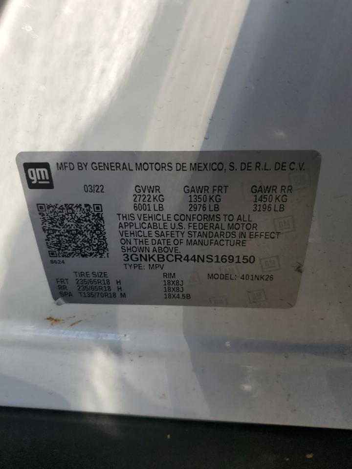 2022 Chevrolet Blazer 2Lt VIN: 3GNKBCR44NS169150 Lot: 93486545