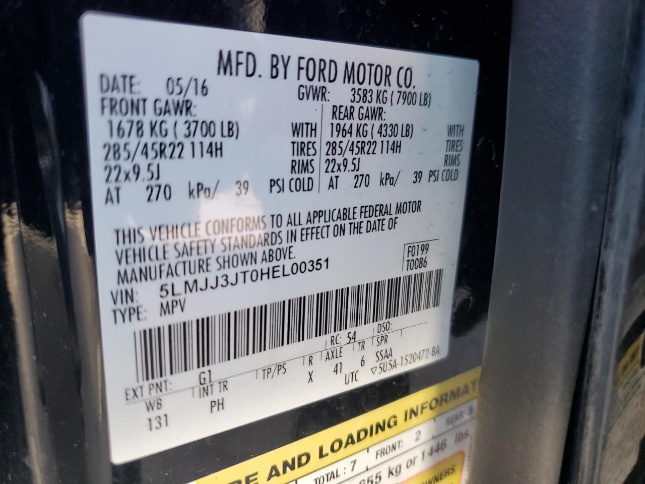 2017 Lincoln Navigator L Select VIN: 5LMJJ3JT0HEL00351 Lot: 91106505