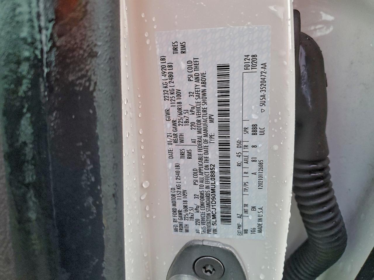 2021 Lincoln Corsair VIN: 5LMCJ1D90MUL08852 Lot: 94119325