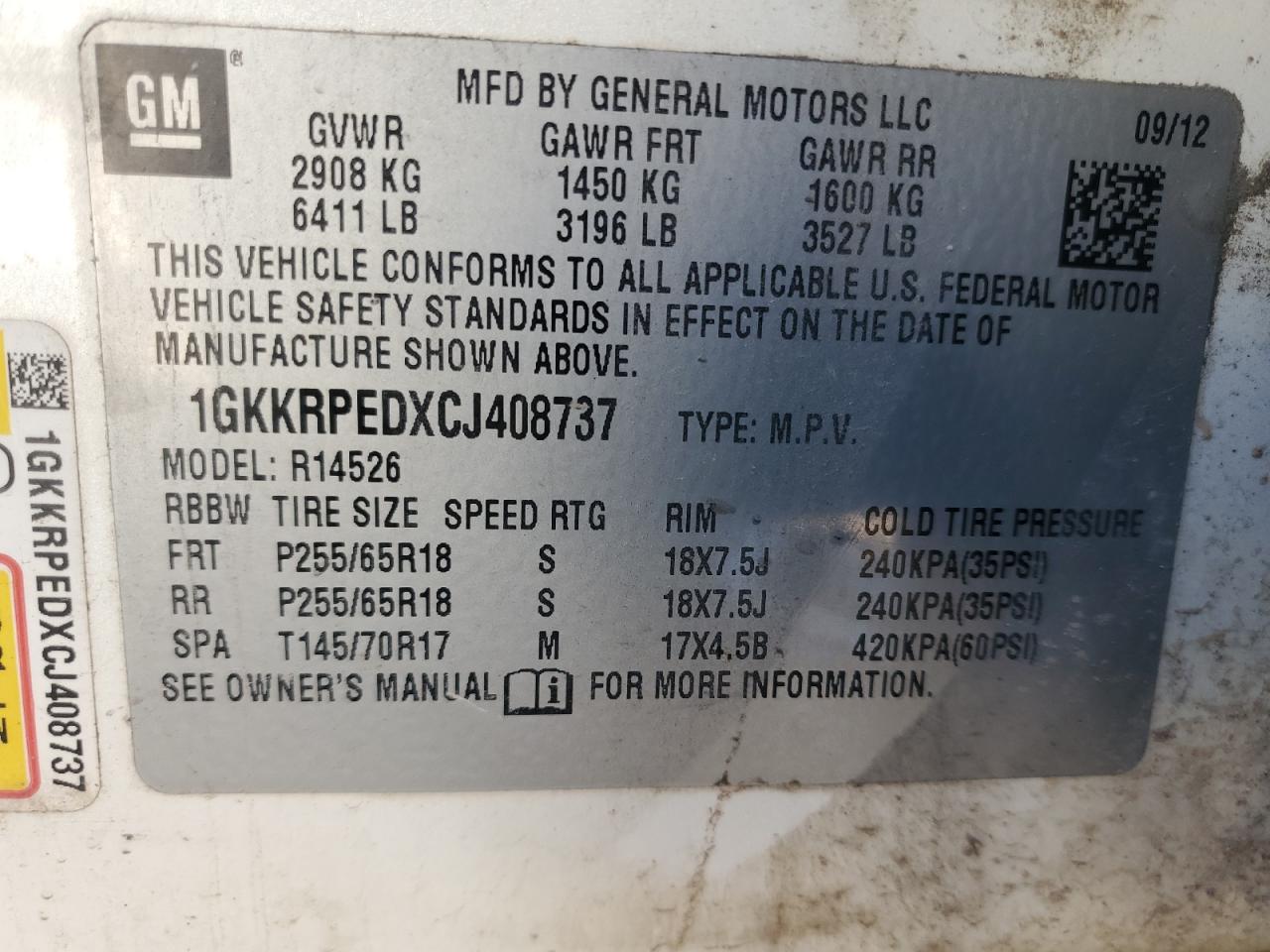 2012 GMC Acadia Sle VIN: 1GKKRPEDXCJ408737 Lot: 90877245