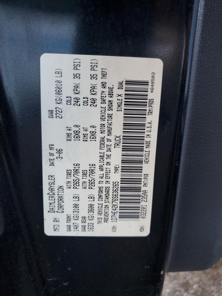 2006 Dodge Dakota Slt VIN: 1D7HE42K76S636265 Lot: 93035865