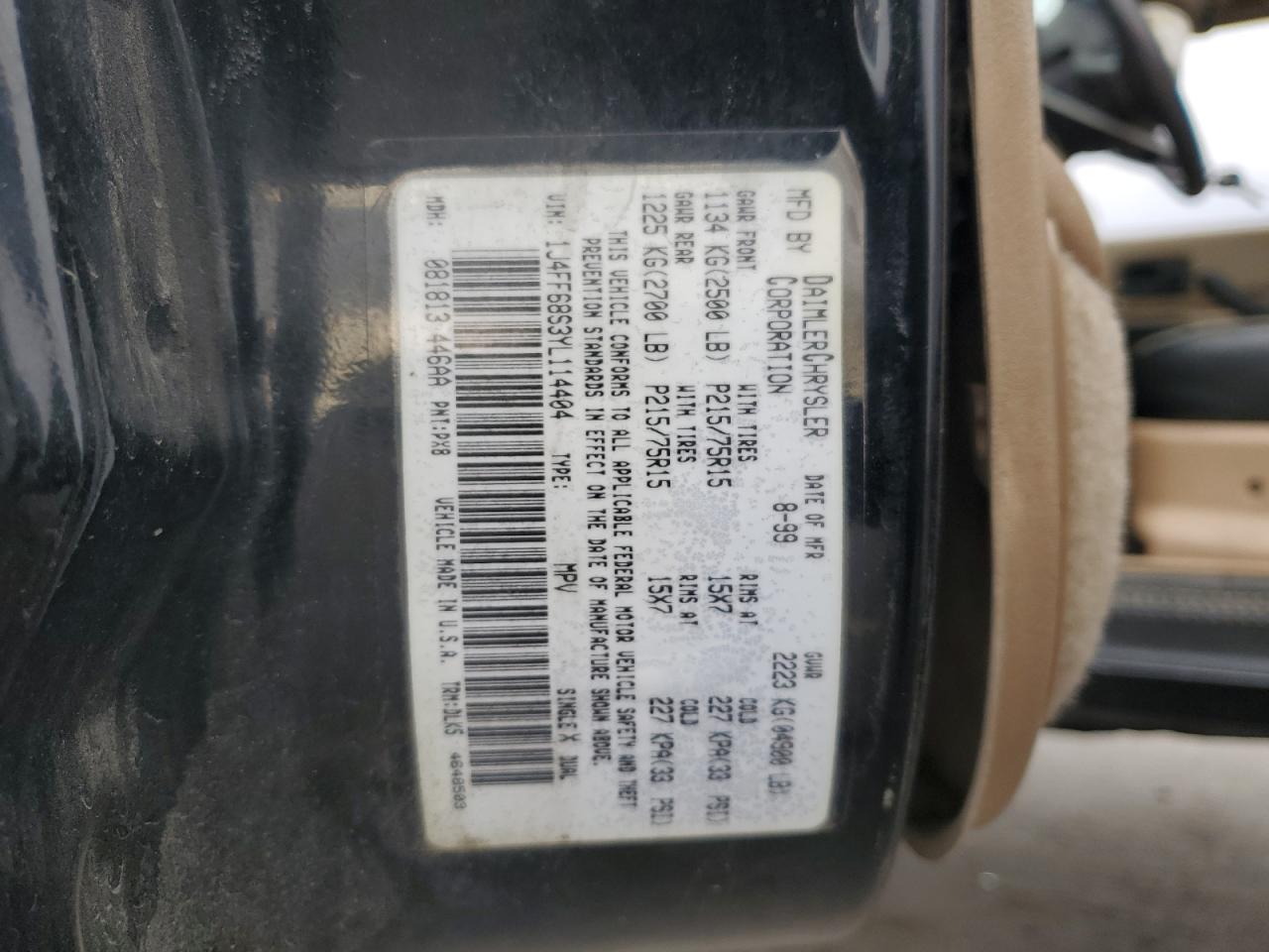 2000 Jeep Cherokee Limited VIN: 1J4FF68S3YL114404 Lot: 91598075