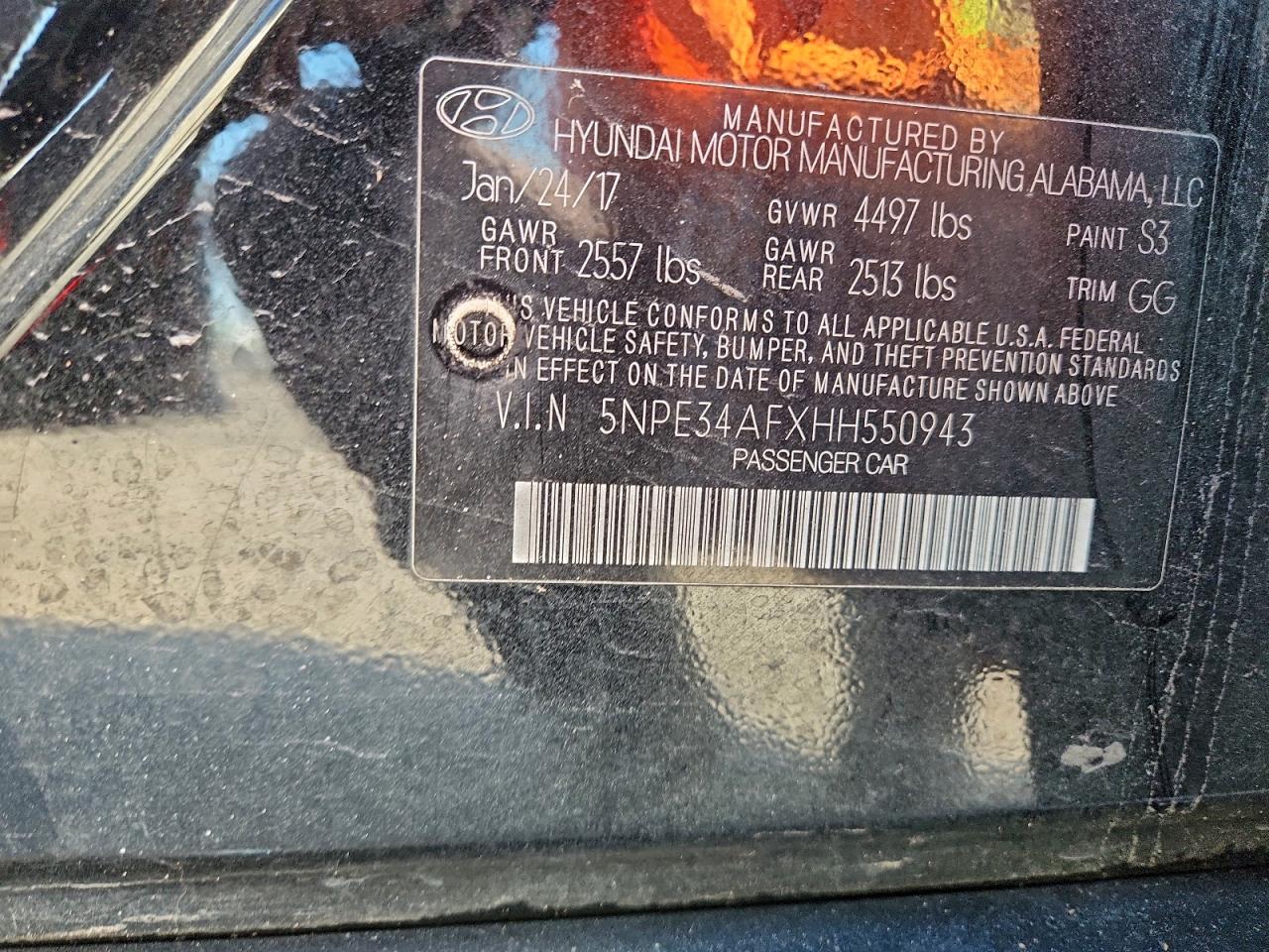 2017 Hyundai Sonata Sport VIN: 5NPE34AFXHH550943 Lot: 94148415
